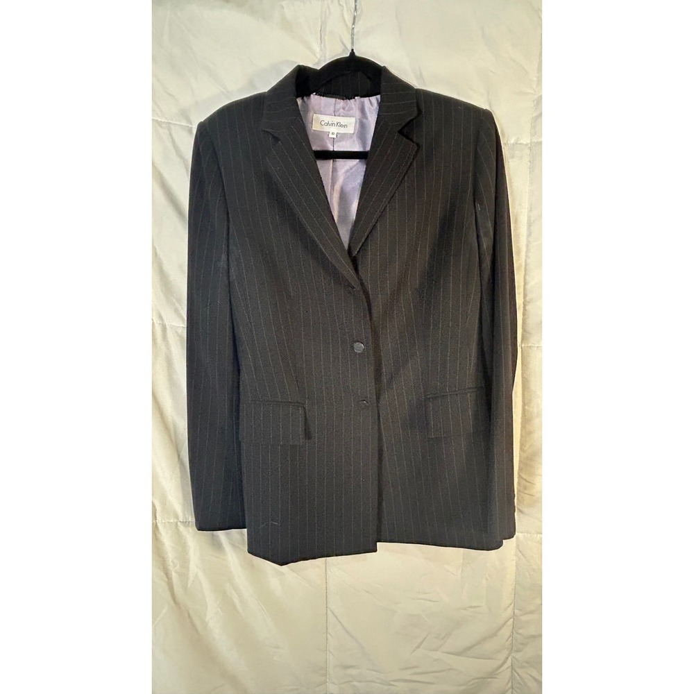 Calvin Klein Women's Black Pinstripe Blazer Suit Jacket Size 10